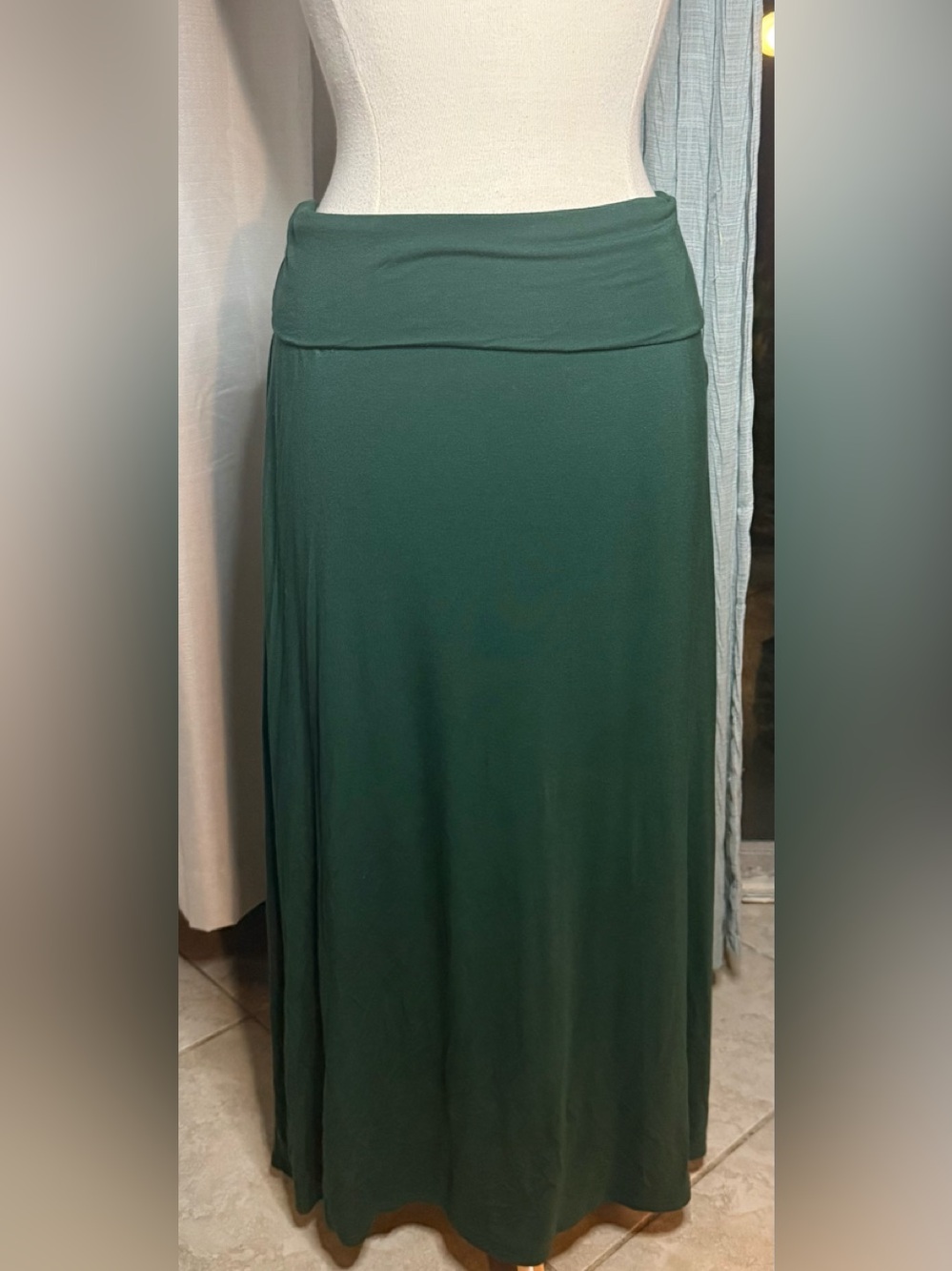 Azules Deep Green Fold-Over Waist Maxi Skirt